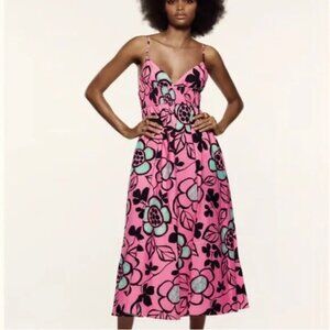 Zara Pink Floral Poplin Midi Sundress